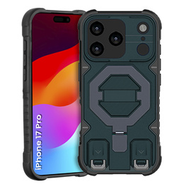 Puzdro pre iPhone 17 Pro, pre MagSafe, pancierované so stojanom, modré