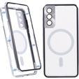 Magnetické puzdro Dual Glass MagSafe pre Samsung Galaxy S21+ Plus, strieborné