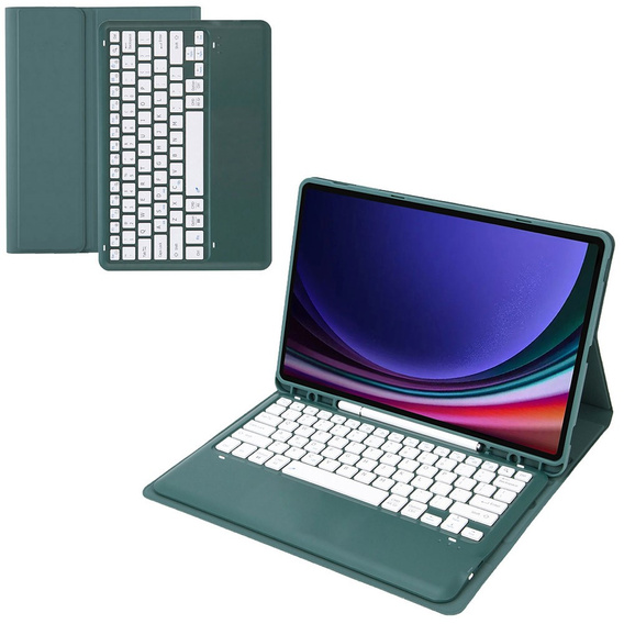 Puzdro + klávesnica Samsung Galaxy Tab S9+, Leather Pen Slot, tmavozelené