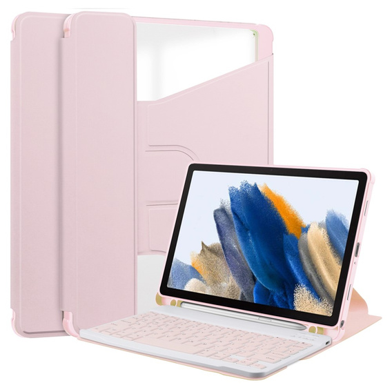 Puzdro s klávesnicou pre Samsung Galaxy Tab A9+, Rotary 360° Leather, ružové rose gold
