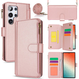 Klapkové puzdro pre Samsung Galaxy S24 Ultra, Wallet Zipper Pocket RFID, s popruhom cez rameno, čierne