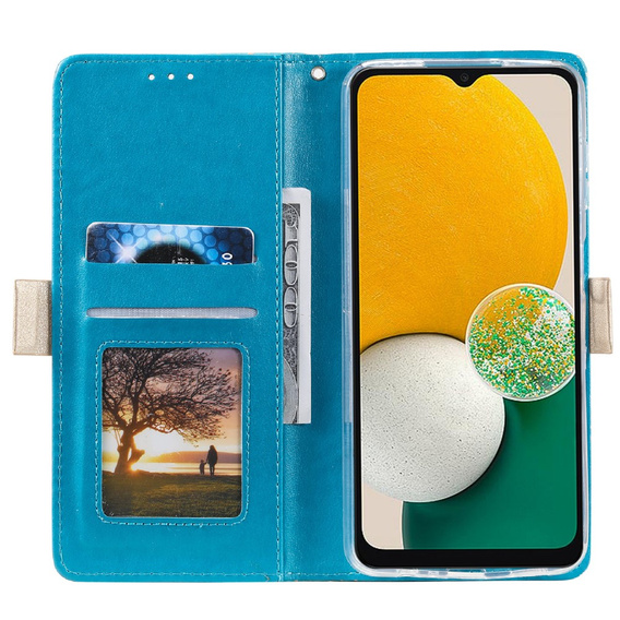 Klapkové puzdro pre Samsung Galaxy A25 5G, Wallet Pocket Zipper Lace, modré