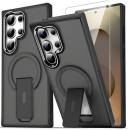 Puzdro pre Samsung Galaxy S25 Ultra, Kickstand Matt Case, pre MagSafe, čierne + sklo na displej