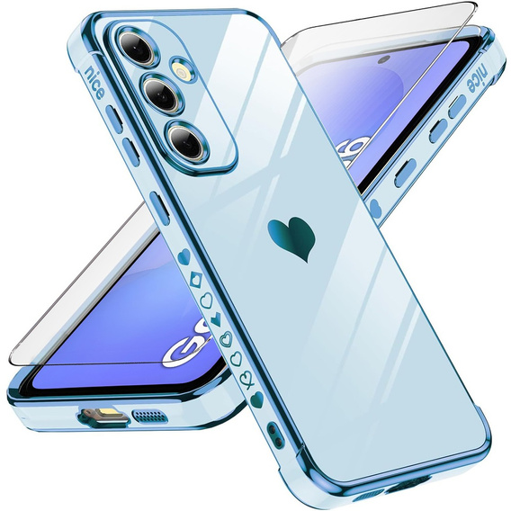 Puzdro pre Samsung Galaxy A36, Electro heart, modré + sklo 9H