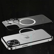 Magnetické puzdro Dual Glass MagSafe pre iPhone 14 Pro Max, strieborné
