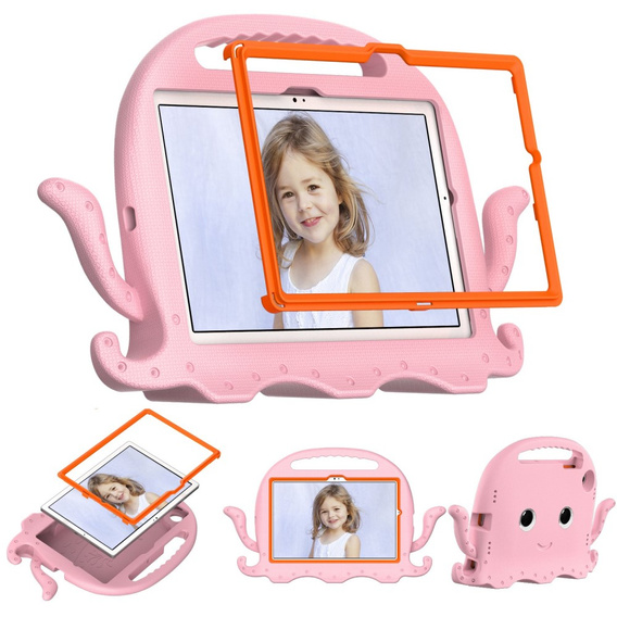 Detské puzdro pre Samsung Galaxy Tab A8 10.5, s rukoväťou, chobotnica, ružové