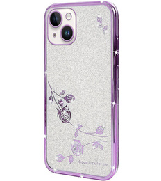 Puzdro pre iPhone 14 Plus, Glitter Flower, fialové