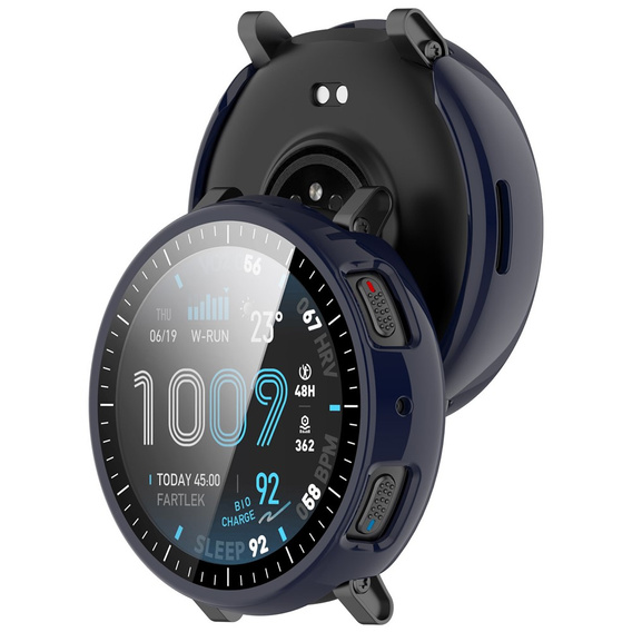 2 v 1 puzdro + tvrdené sklo pre Amazfit Active Max, tmavomodrá farba