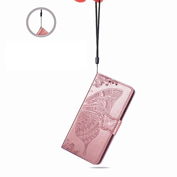 Klapkové puzdro pre Motorola Moto G86 Power 5G, Butterfly, ružové rose gold