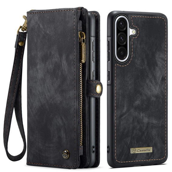 CASEME puzdro pre Samsung Galaxy A56 5G, Retro Leather Wallet, s remienkom, čierne