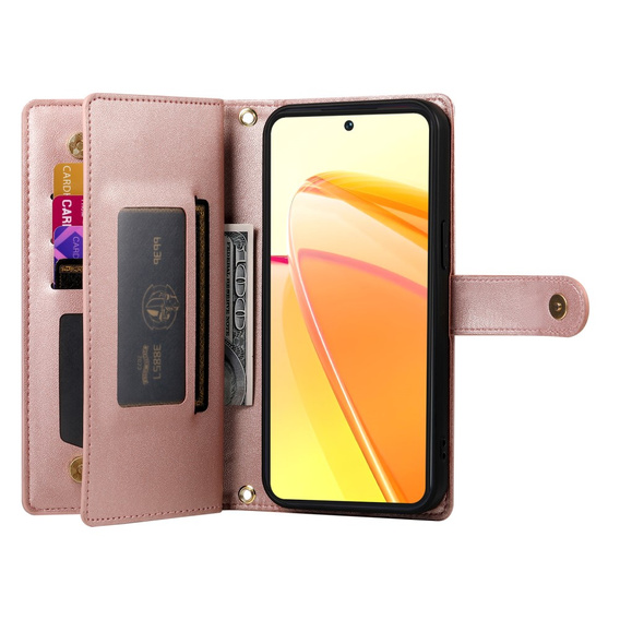Klapkové puzdro pre Oppo Reno 13 Pro 5G, Wallet Zipper Pocket, ružové