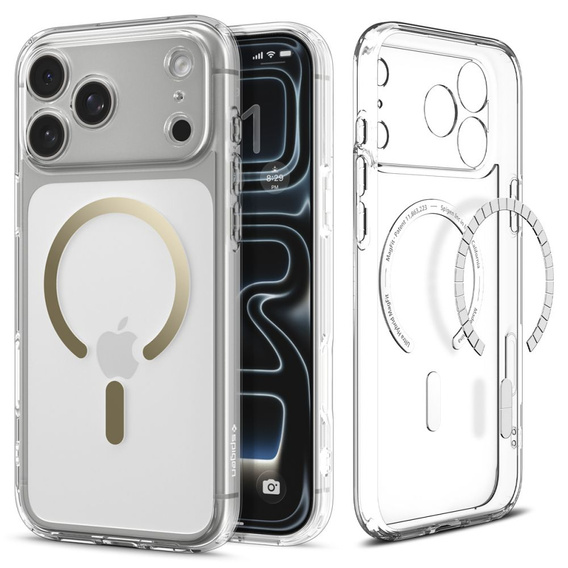 Spigen puzdro pre iPhone 17 Pro Max, Ultra Hybrid MagSafe, číre/zlaté