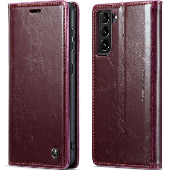 CASEME flipové puzdro pre Samsung Galaxy S21, Waxy Textured, červené