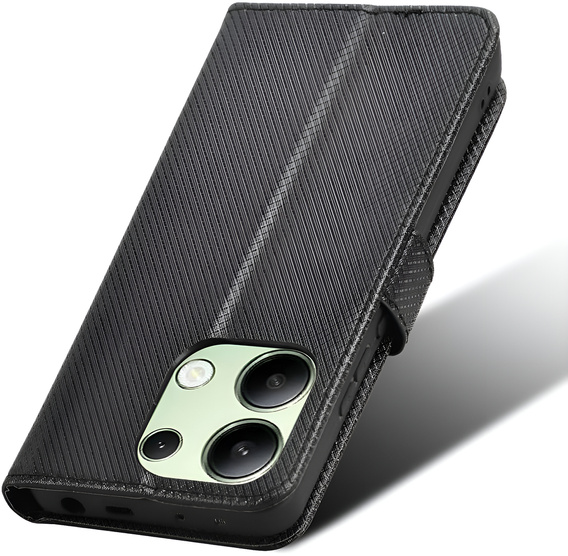 Puzdro pre Xiaomi Redmi Note 13 4G, Smart Magnet, čierne + sklo 9H