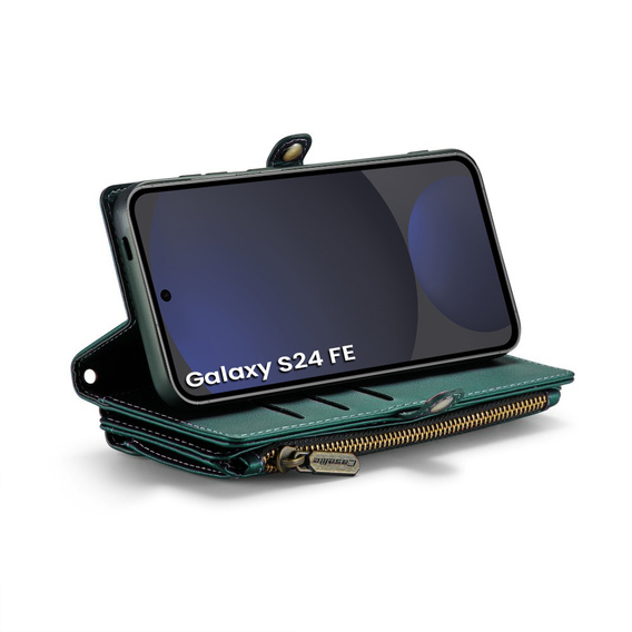Puzdro CASEME pre Samsung Galaxy S24 FE, RFID Leather Wallet, s popruhom cez rameno, zelený
