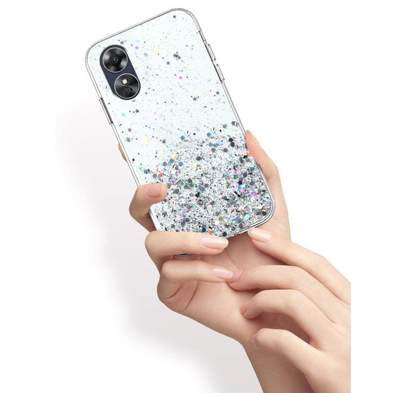 Obal na mobil pre Oppo A17, Glittery, priehľadné