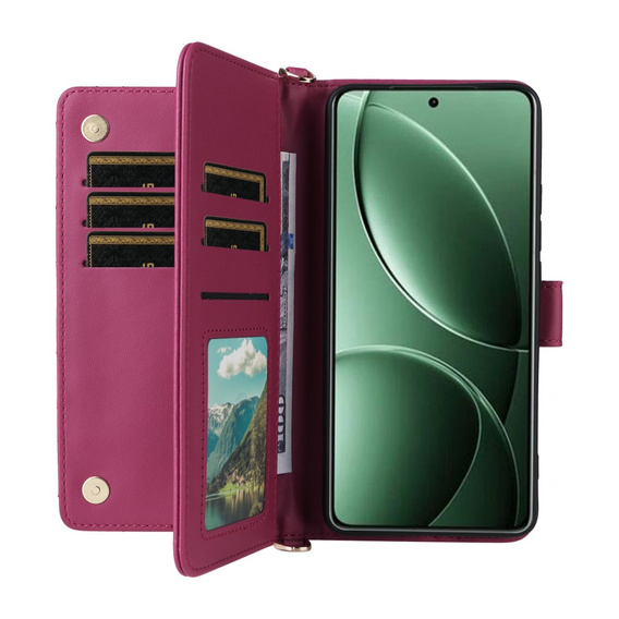 Puzdro s chlopňou pre Xiaomi Poco F7 Pro / F7 Ultra, Crossbody Leather Wallet, bordové
