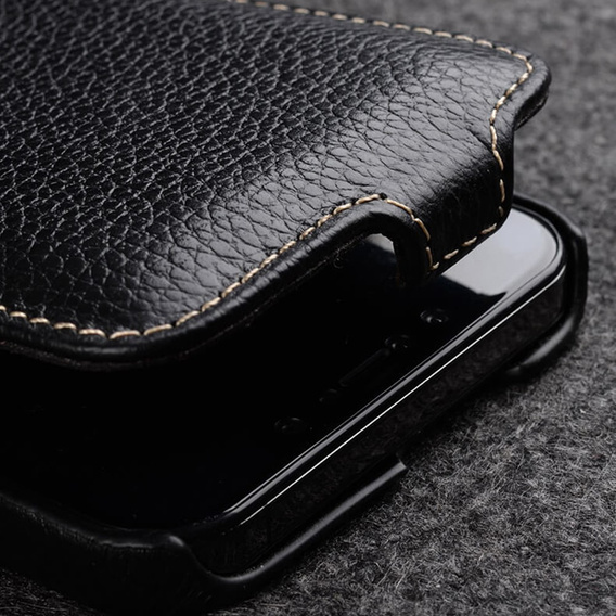 MELKCO flipové puzdro pre iPhone 15 Pro, kožené, flipové, čierne