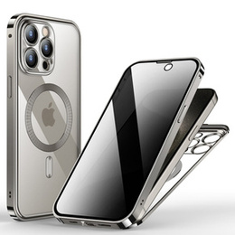 Puzdro pre iPhone 15 Pro Max, Privacy Dual Glass, pre MagSafe, strieborné