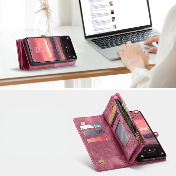 CASEME puzdro pre Samsung Galaxy A56 5G, Retro Leather Wallet, s remienkom, červené