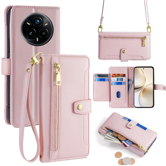 Klapkové puzdro pre Realme 14 Pro 5G, Wallet Zipper Pocket, ružové