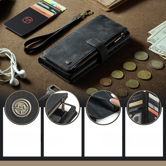CASEME puzdro pre Samsung Galaxy A56 5G, Leather Wallet Cash and Card Slots, s remienkom, čierne