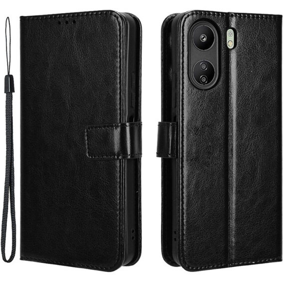 Klapkové puzdro pre Xiaomi Redmi 13C / Poco C65, Crazy Horse Wallet, čierne