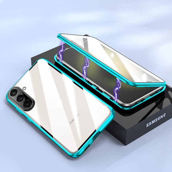 Puzdro pre Samsung Galaxy A17 5G, magnetické dvojité sklo, priehľadné s modrými stranami