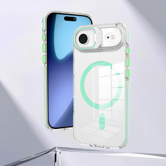 Puzdro pre iPhone Air, pre MagSafe, so stojanom, priehľadné so zelenými vložkami