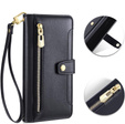 Klapkové puzdro pre iPhone 16E, Wallet Zipper Pocket, čierne
