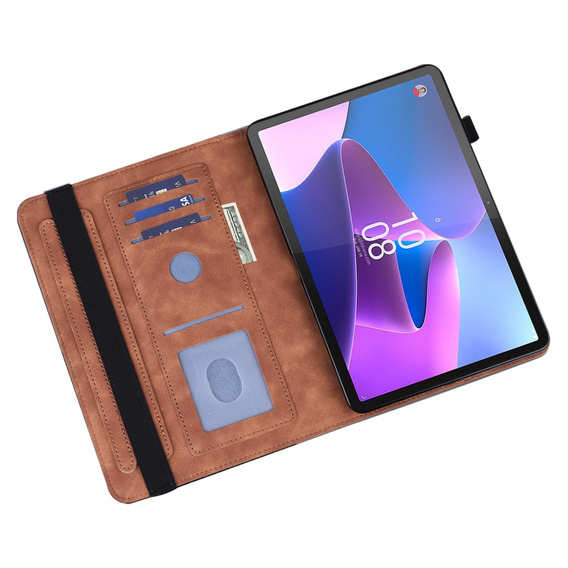 Puzdro s chlopňou pre Lenovo Tab M9, flower, hnedé