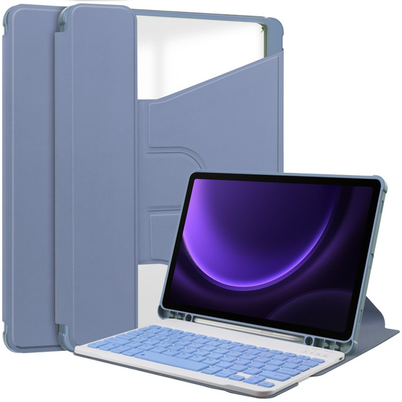 Puzdro s klávesnicou pre Samsung Galaxy Tab S9 FE+ Plus, Rotary 360° Leather, fialové