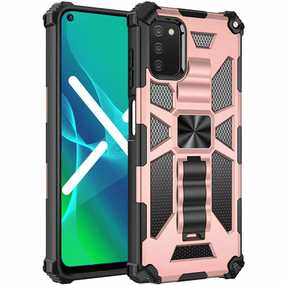 Obal na mobil pre Samsung Galaxy A03s, Armor Kickstand, ružové rose gold