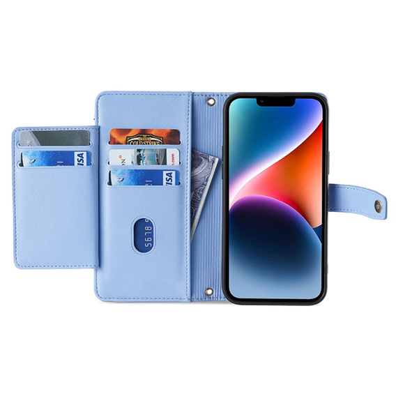 Klapkové puzdro pre iPhone 15 Pro, Wallet Zipper Pocket, modré