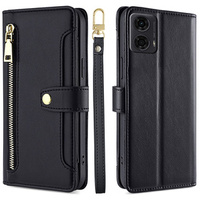 Klapkové puzdro pre Motorola Moto G04 / G24 / G24 Power, Wallet Zipper Pocket, čierne