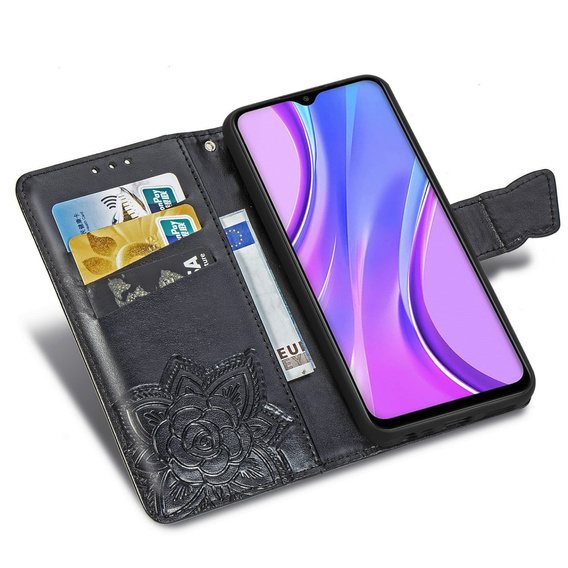 Klapkové puzdro pre Xiaomi Redmi 9, Butterfly, čierne