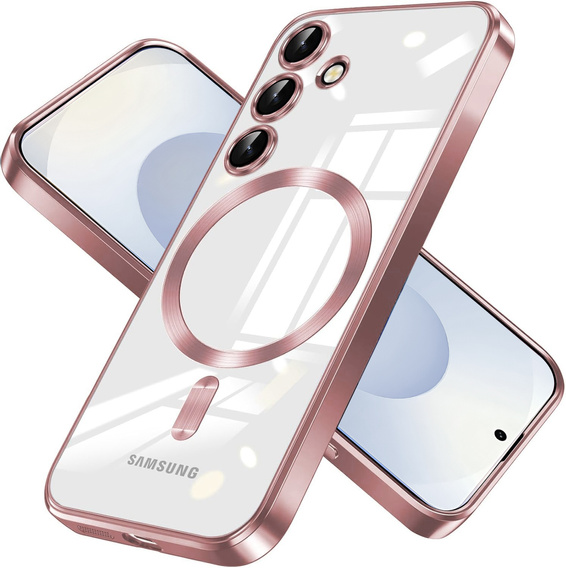 Puzdro pre Samsung Galaxy S25, Electro MagSafe, ružové rose gold + sklo na displej