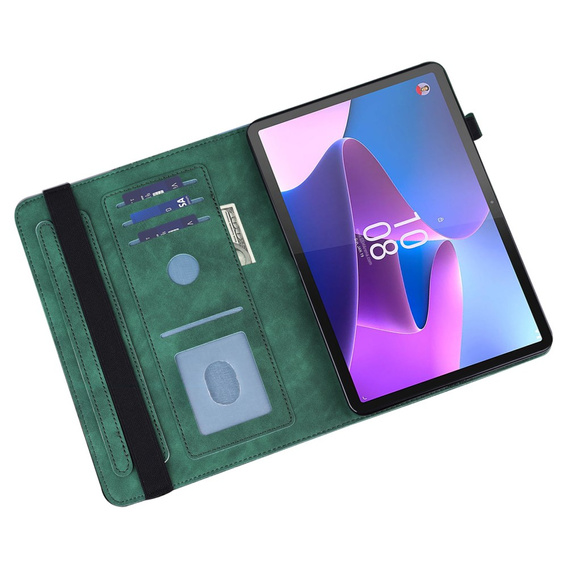 Puzdro s chlopňou pre Lenovo Tab M9, flower, zelený