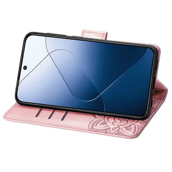 Klapkové puzdro pre Xiaomi 14T Pro, Butterfly, ružové rose gold