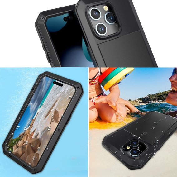 Puzdro pre iPhone 15, pancierované, s integrovaným sklom, čierne