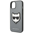 Karl Lagerfeld Obal na mobil pre iPhone 14, Saffiano Choupette Head Patch, strieborné