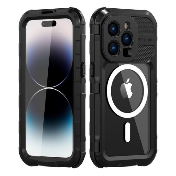 Vodotesné puzdro IP68 pre iPhone 15 Pro Max, SHELLBOX MagSafe, čierne