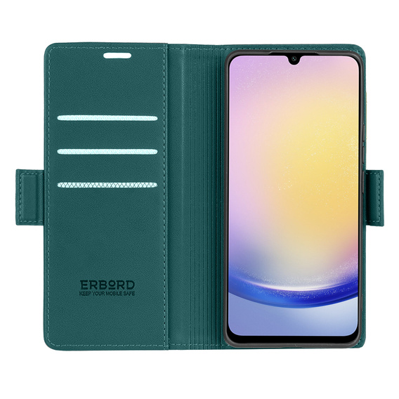 Puzdro pre Samsung Galaxy A25 5G, ERBORD Glossy Litchi, flipová peňaženka, zelený
