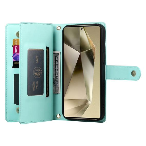 Klapkové puzdro pre Samsung Galaxy S25 Ultra, Wallet Zipper Pocket, zelený