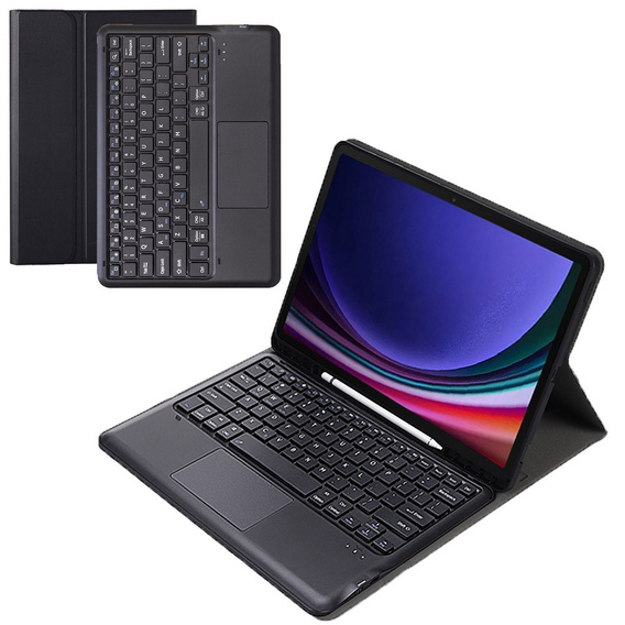Puzdro + klávesnica Samsung Galaxy Tab S9+, Leather Pen Slot TouchPad, čierne