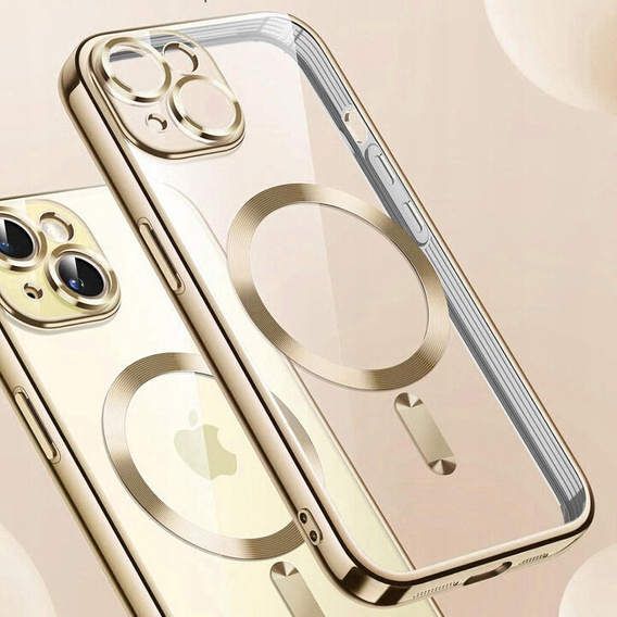 Puzdro pre iPhone 14 Plus, Electro MagSafe, zlaté + sklo na displej
