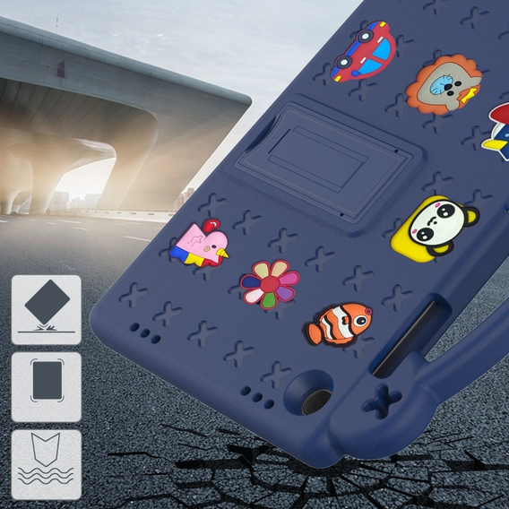 Detské puzdro pre Samsung Galaxy Tab A9+, Cute Patterns, so stojanom, tmavomodré