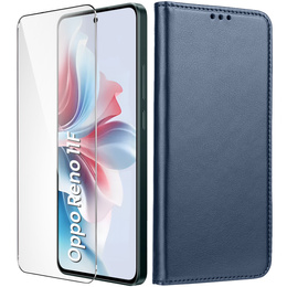 Klapkové puzdro pre Oppo Reno 11F 5G, Smart Magnetic, tmavomodré + 9H sklo