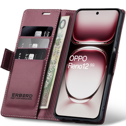 Puzdro pre Oppo Reno 12, ERBORD Glossy Litchi, flipová peňaženka, červené