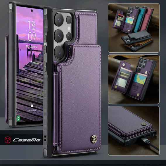 CASEME flipové puzdro pre Samsung Galaxy S25 Ultra, Litchi Wallet, fialové